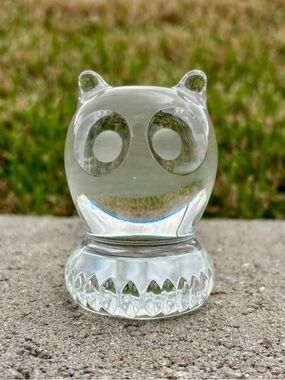 Vintage Spode Lead Crystal Clear Abstract Owl Paperweight Figurine 3.5" Stamped